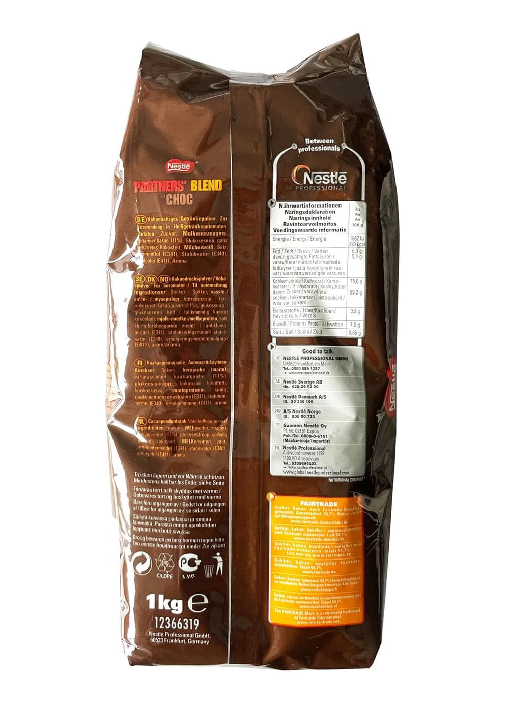 NESTLÉ Partners' Blend Type Choc, Bebida de Cacao en Polvo para Máquinas Expendedoras, 1 Paquete (1 Bolsa X 1kg) Cacao y Chocolate Caliente Naty Shop