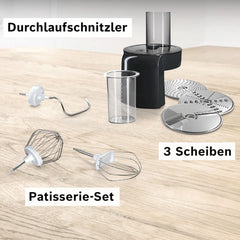 Bosch Küchenmaschine Serie 2 MUMS2ER01, Edelstahl-Schüssel 3,8 L, Planetenrührwerk, Knethaken, Schlag-, Rührbesen Edelstahl, Durchlaufschnitzler, 3 Scheiben, 700W, Rot Mother and Child Naty Shop