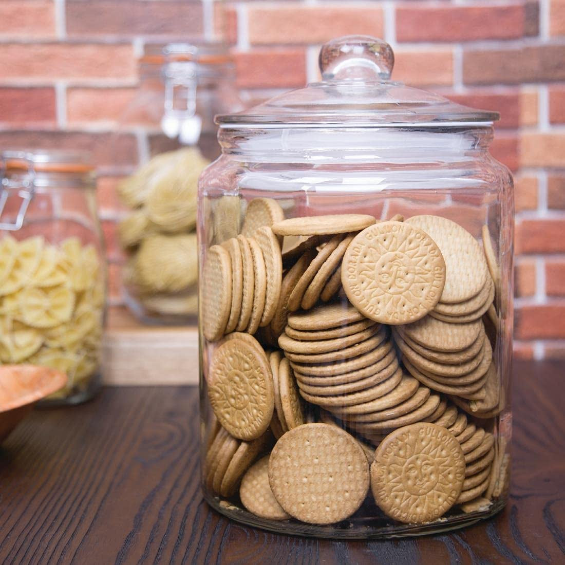 Borcan pentru biscuiți Olympia Biscotti cu capac 6,5 litri, sticlă transparentă, dimensiuni: 293(H)x 200(Dia)mm - dulciuri, produse de cofetărie, cereale, paste, alimente uscate - stil vintage, se spală în mașina de spălat vase, GM581 Cutii depozitare alimente Naty Shop