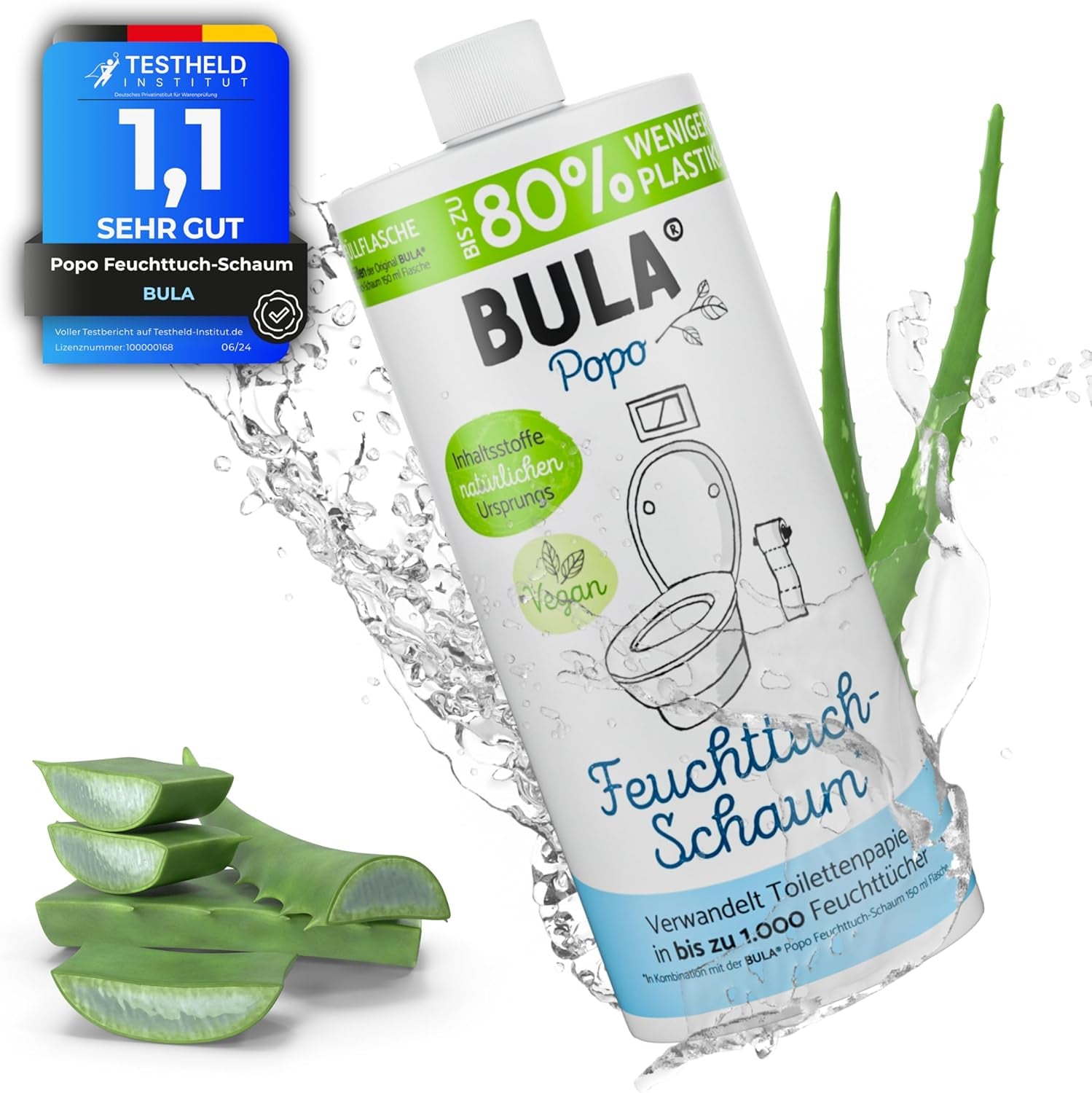 Botella de recambio BULA® Popo (750 ml) ¡SOLO PARA RELLENAR nuestras botellas de 150 ml y 50 ml! | ¡Reemplaza hasta 1000 toallitas! | Con ingredientes de origen natural