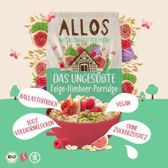 Gachas de Allos de higos y frambuesas sin azúcar | Gachas sin azúcar | Muesli orgánico | Muesli con frutas | Avena | Gachas de avena para el desayuno | Cereales para el desayuno | Vegano | Paquete de 6 (6 x 500 g)