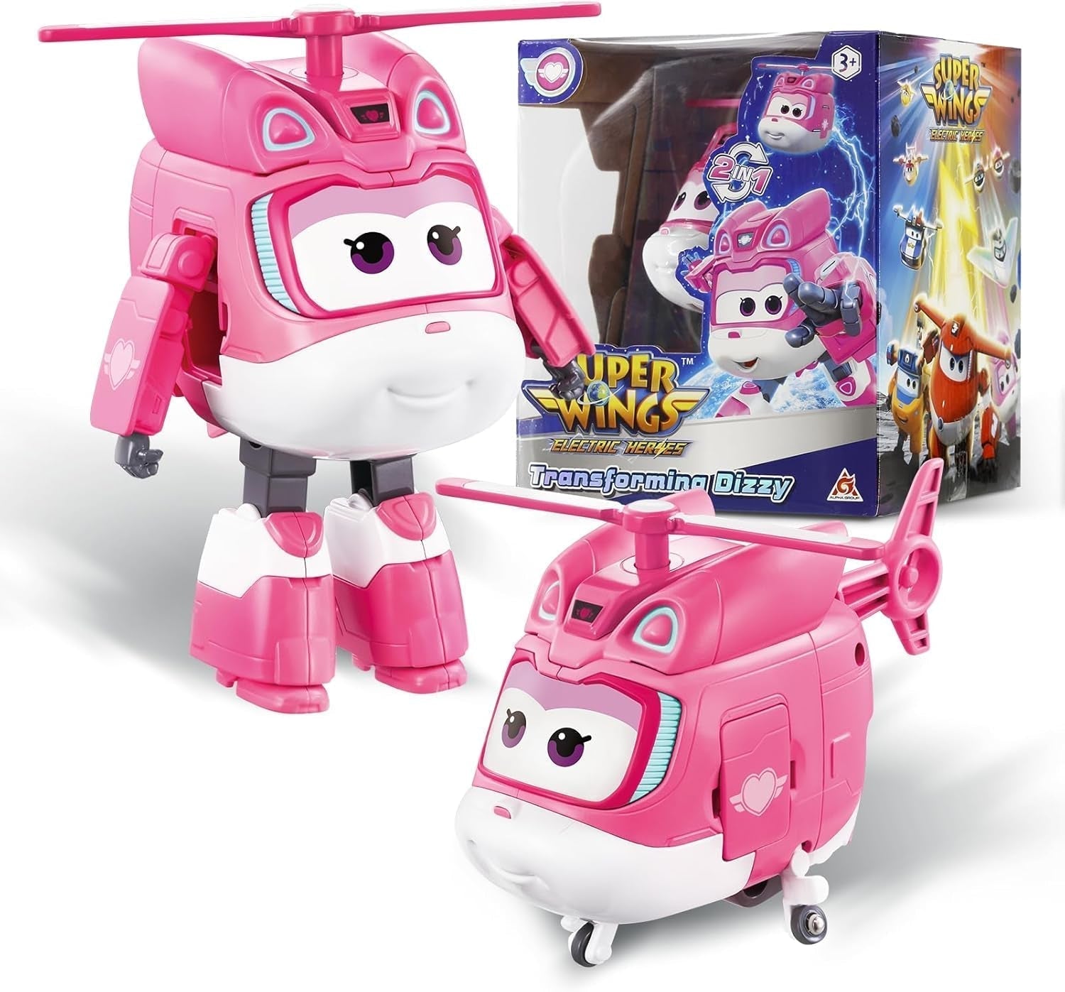 Avión de transformación Super Wings Traver sobrealimentado, aprox. Figura de juego para niños grandes de 12,7 cm Figura de avión y robot de juguete para niños y niñas mayores de 3 años Figuras de acción plateadas Naty Shop Dizzy
