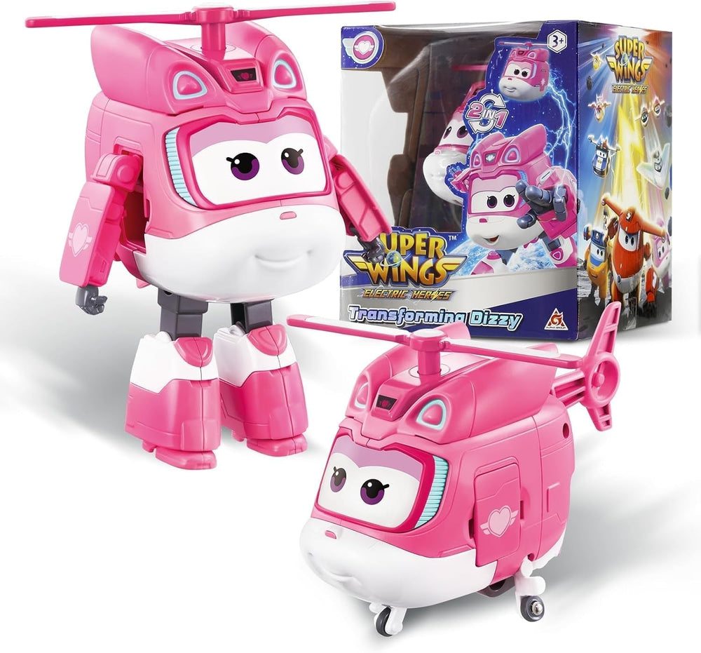 Avión de transformación Super Wings Traver sobrealimentado, aprox. Figura de juego para niños grandes de 12,7 cm Figura de avión y robot de juguete para niños y niñas mayores de 3 años Figuras de acción plateadas Naty Shop Dizzy