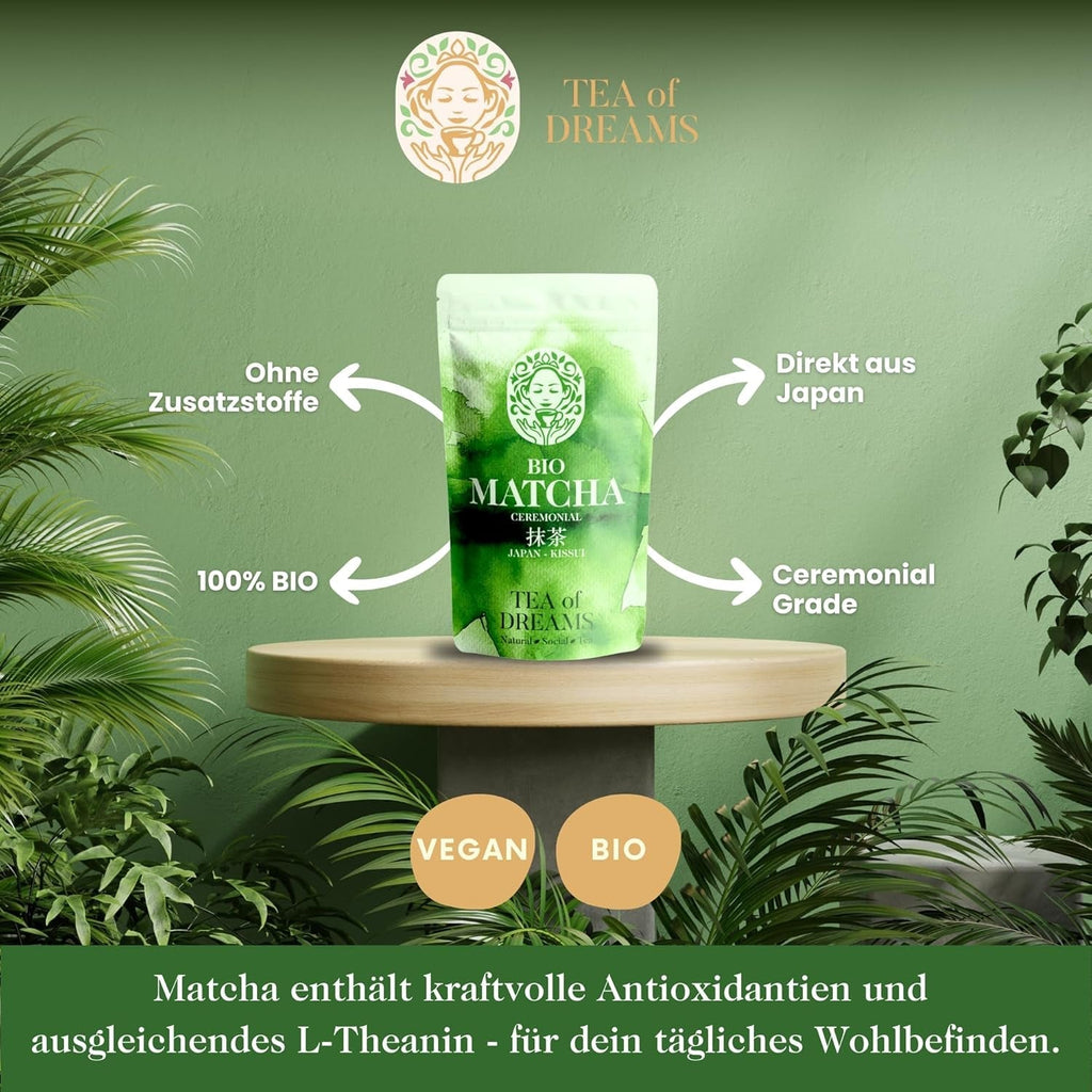 Pudră Matcha organică pentru ceai și Matcha Latte - Calitate ceremonială premium din Japonia - Ceai verde Kissui original - 30 g