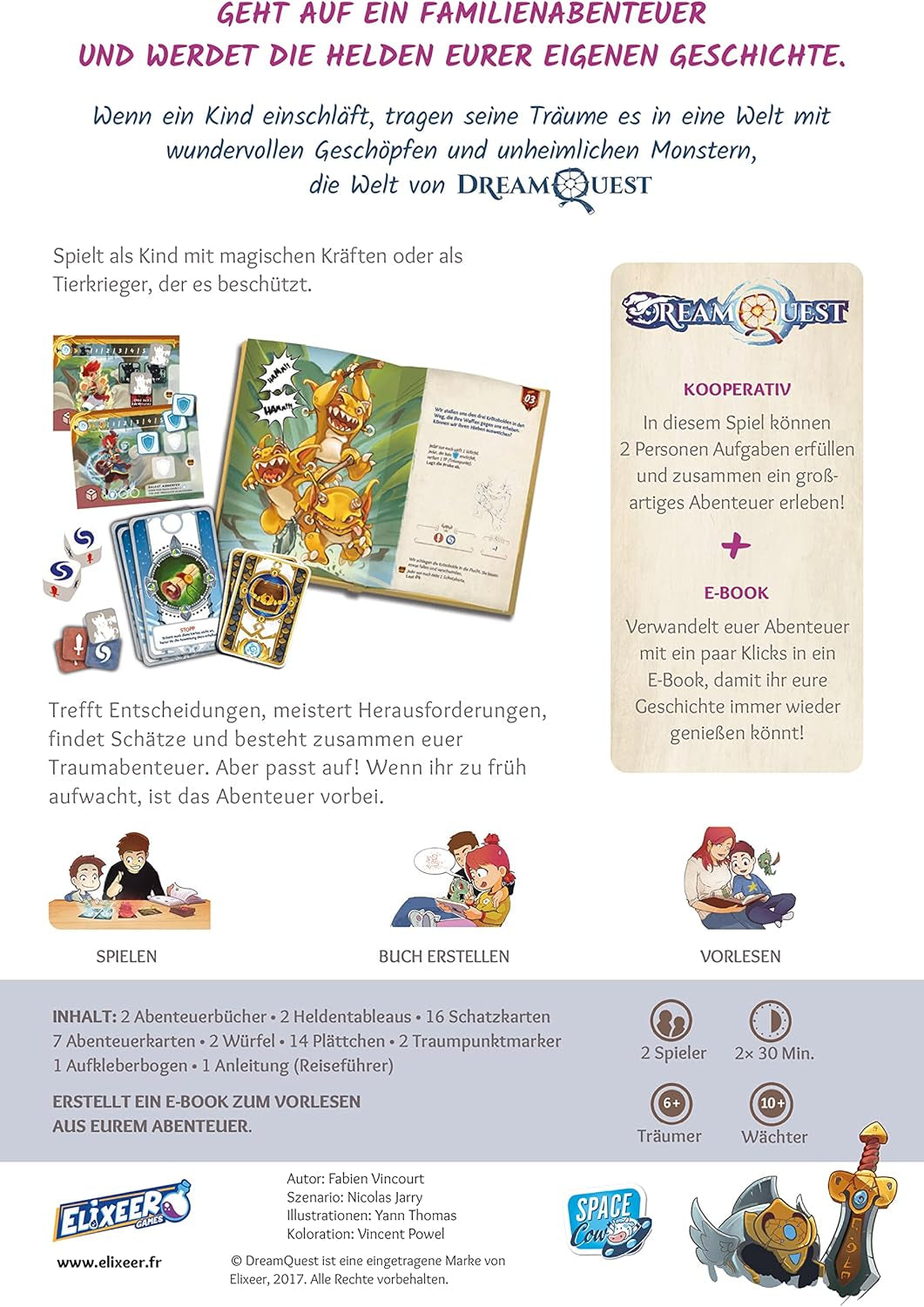 Space Cow, DreamQuest, juego para niños, historias, 2 jugadores, mayores de 6 años, 30 minutos, alemán