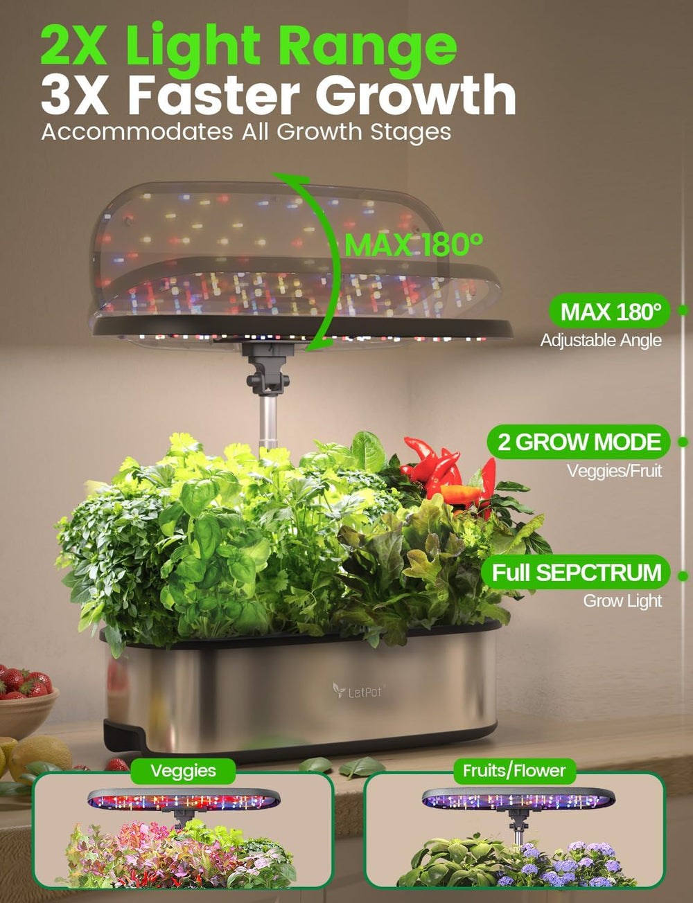 LPH-SE Sistema de cultivo hidropónico WiFi, kit de jardín de hierbas inteligente para interiores con 12 macetas, jardín interior con luz de cultivo LED de 24 W, tanque de agua de 5,5 L, sistema de bombeo, temporizador automático