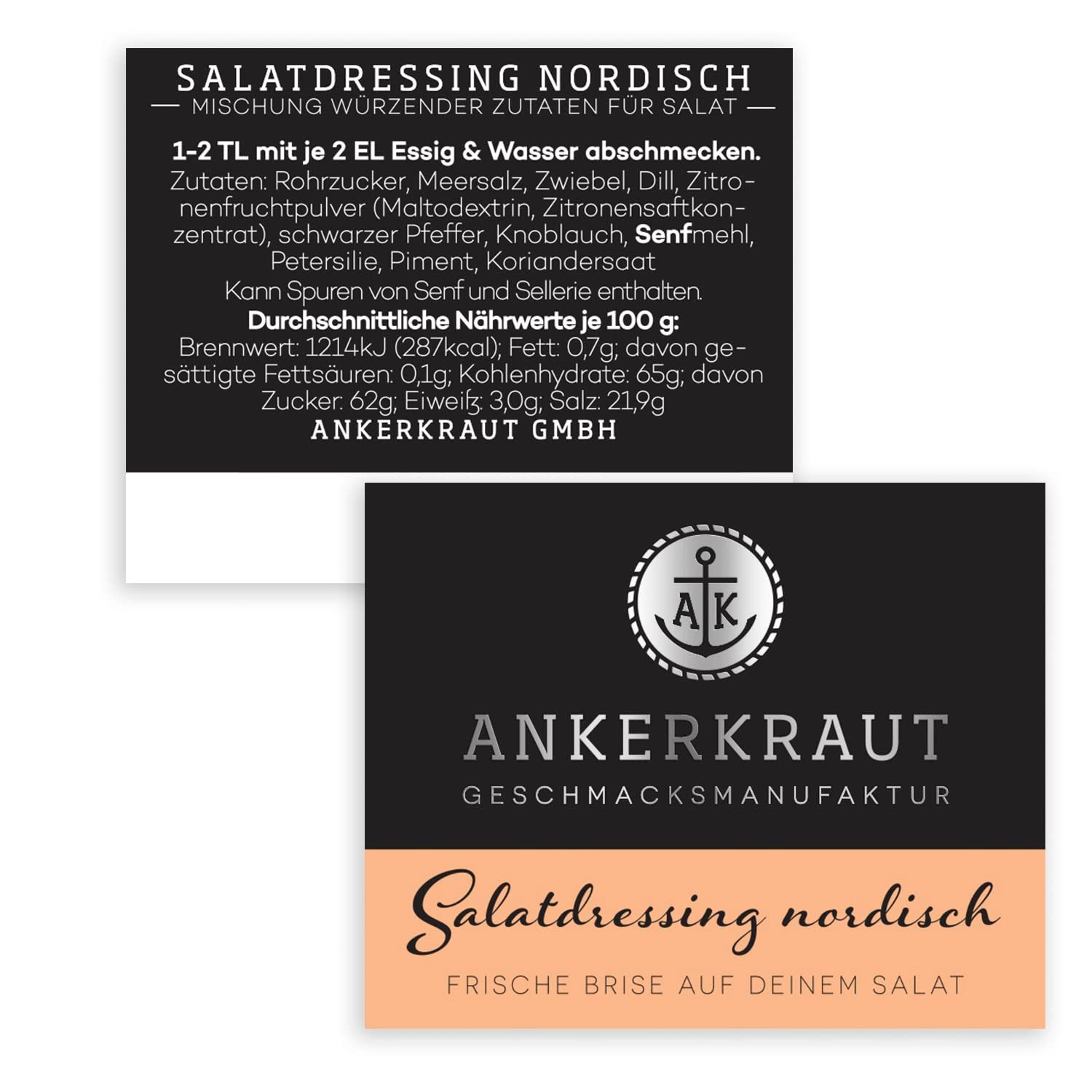 Ankerkraut Aderezo para ensalada Nordisch Gewürz, 115 g en vaso de corcho, Aderezo para Knackigen Salat Schnell Selber Machen, Premium Qualität aus Hamburg