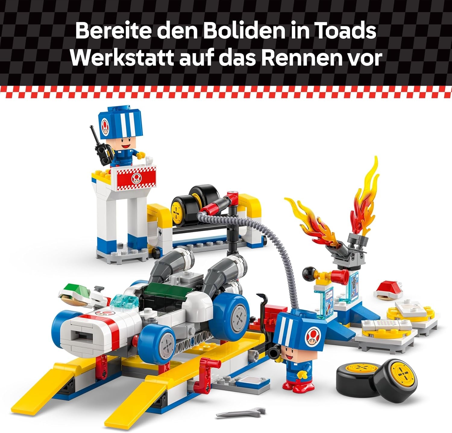 LEGO Super Mario: Mario Kart - Set de garaje de Toad, juguete mecánico de Nintendo con 2 figuras del personaje de Toad azul para juego independiente, regalo de cumpleaños para niños, niñas y jugadores a partir de 8 años 72035