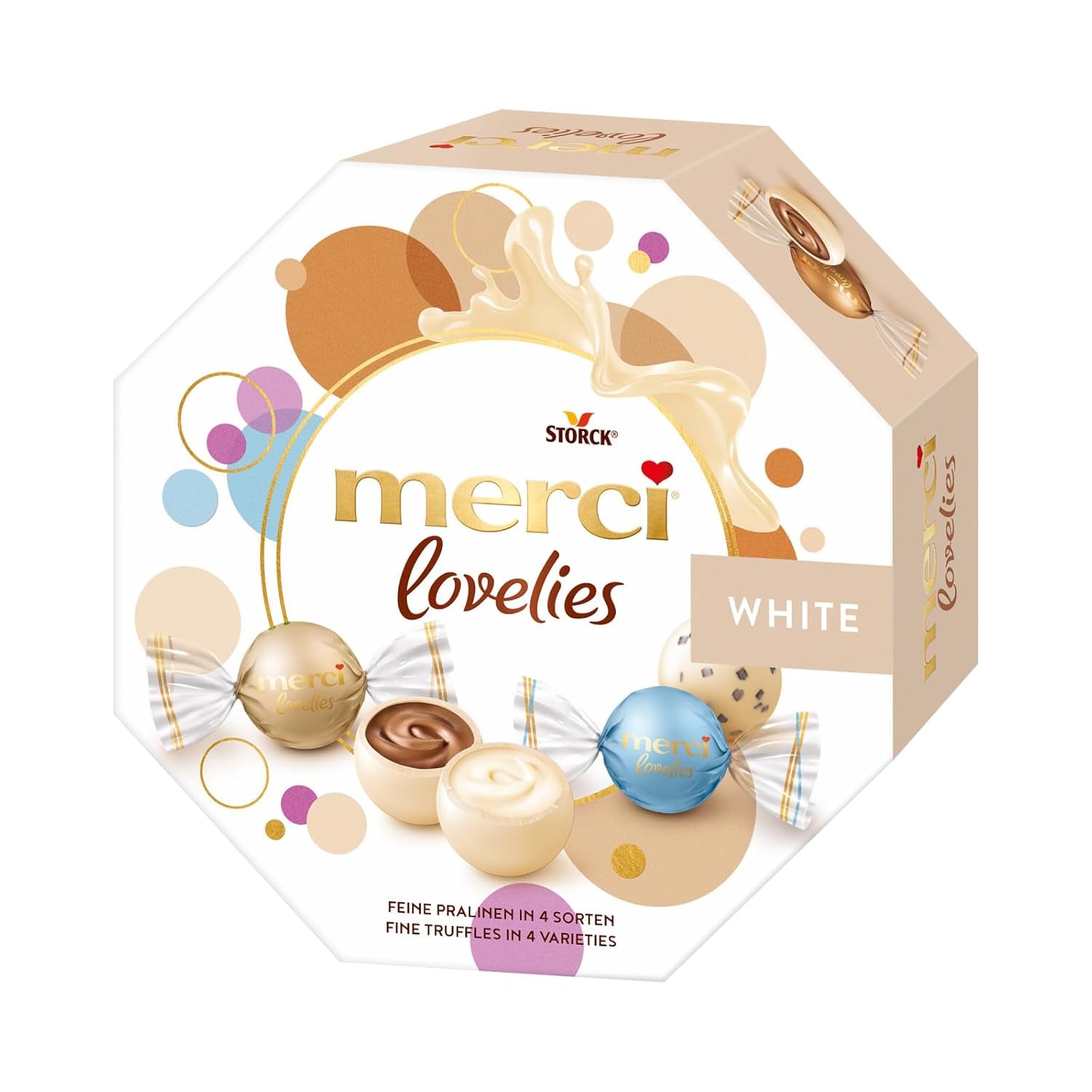 merci lovelies Cremoso – 1 x 185g – Caja de bombones con 4 especialidades de chocolate rellenas – Bolas de chocolate para compartir y regalar