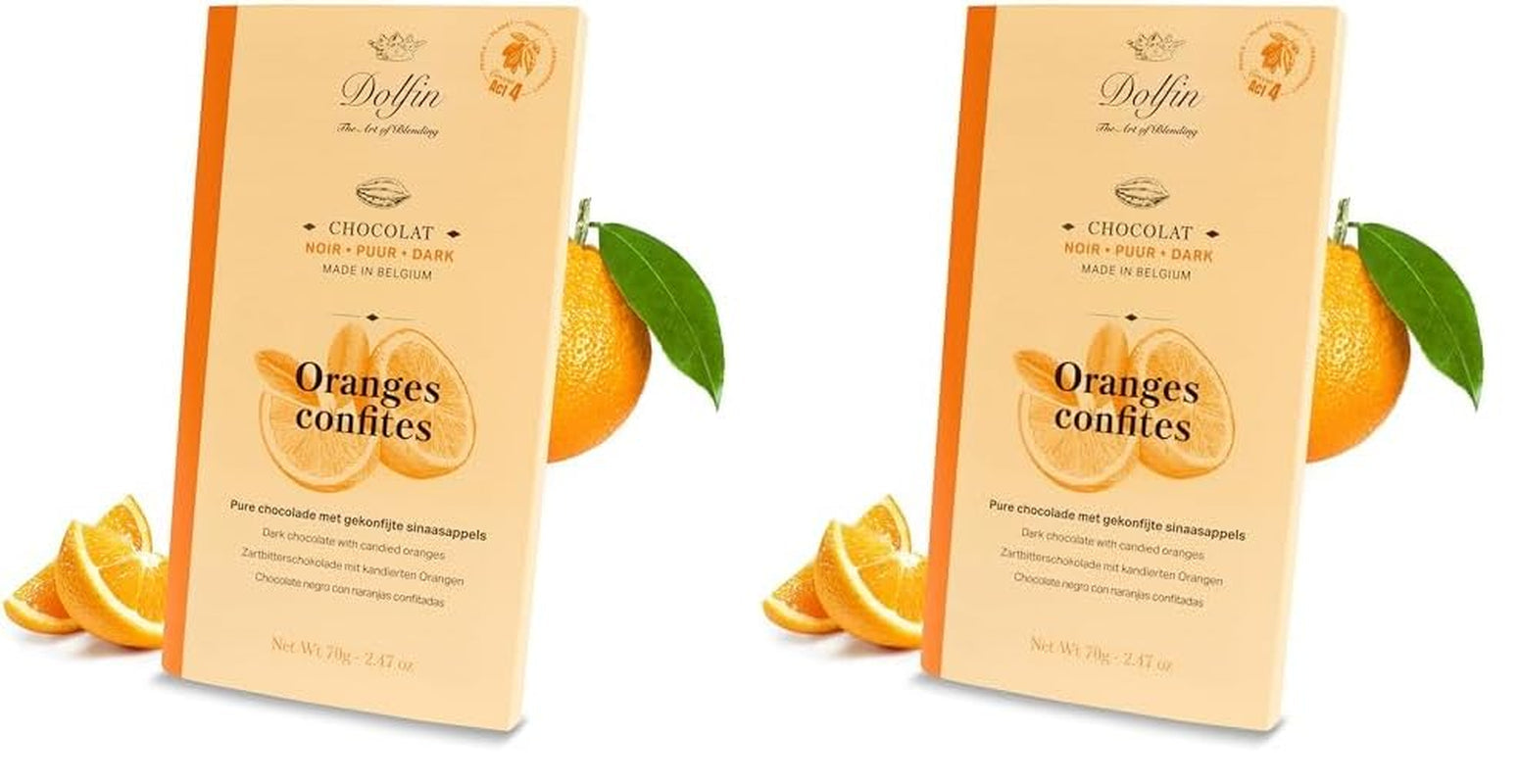Dolfin Pachet de 3 ciocolată cu diverse arome - ciocolată artizanală belgiană, 210 g Bomboane de Ciocolata Naty Shop 210 G (2 seturi x 3 tablete) Portocale confiate
