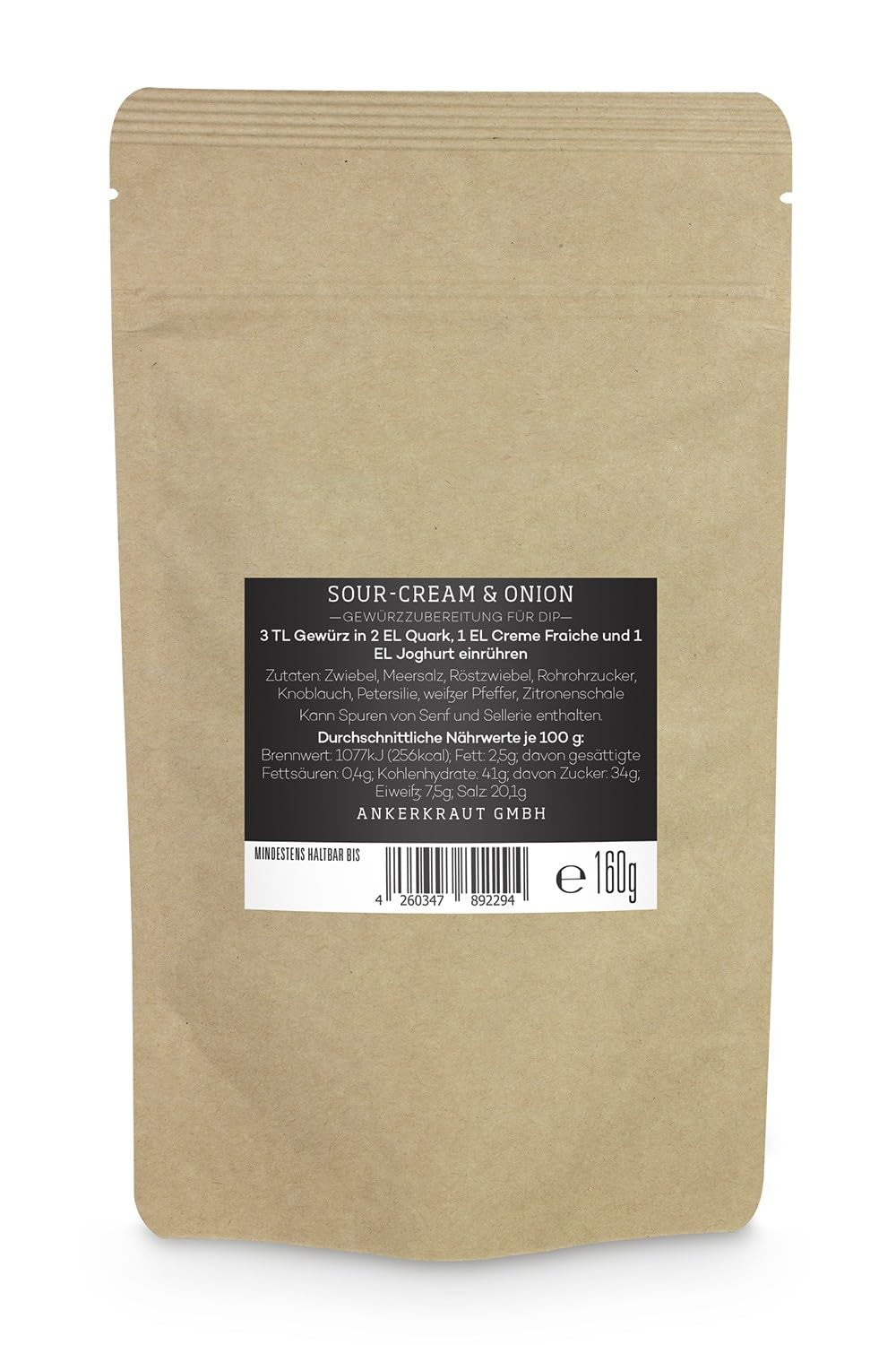 Ankerkraut "Crema agria y cebolla", Dip-Gewürzmischung para Kartoffelspalten, Brot, Fleisch oder Chips, 160 g en bolsa aromática