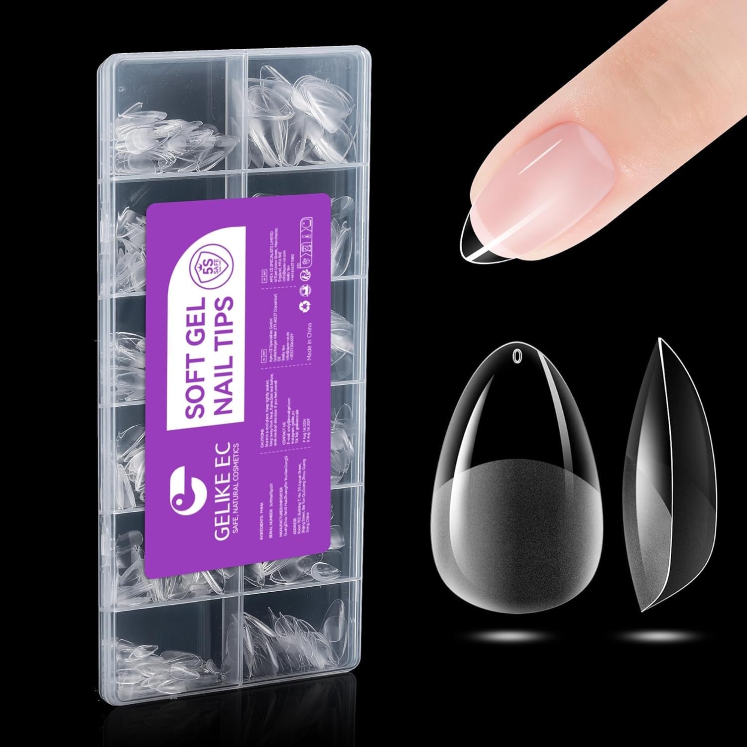 Gelike EC Tipuri de Unghii Pătrate Extra Scurte - Acoperire Completă, Tipuri de Unghii Scurte XS, Tipuri de Unghii Moi cu Gel, Tipuri de Unghii Artificiale din Rășină PMMA Pre-Lustruite pentru Femei, Salon, 120 Bucăți, 12 Mărimi