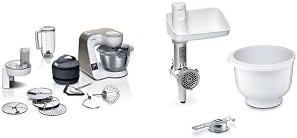 Bosch Serie 4 MUM5X720 robot de cocina, báscula integrada, bol de acero inoxidable 3,9L, batidora 1,25L, 1000W Accesorios Alimentación y Lactancia Baby Naty Shop Bundle con Bakingsensation White Champagne 2 accesorios