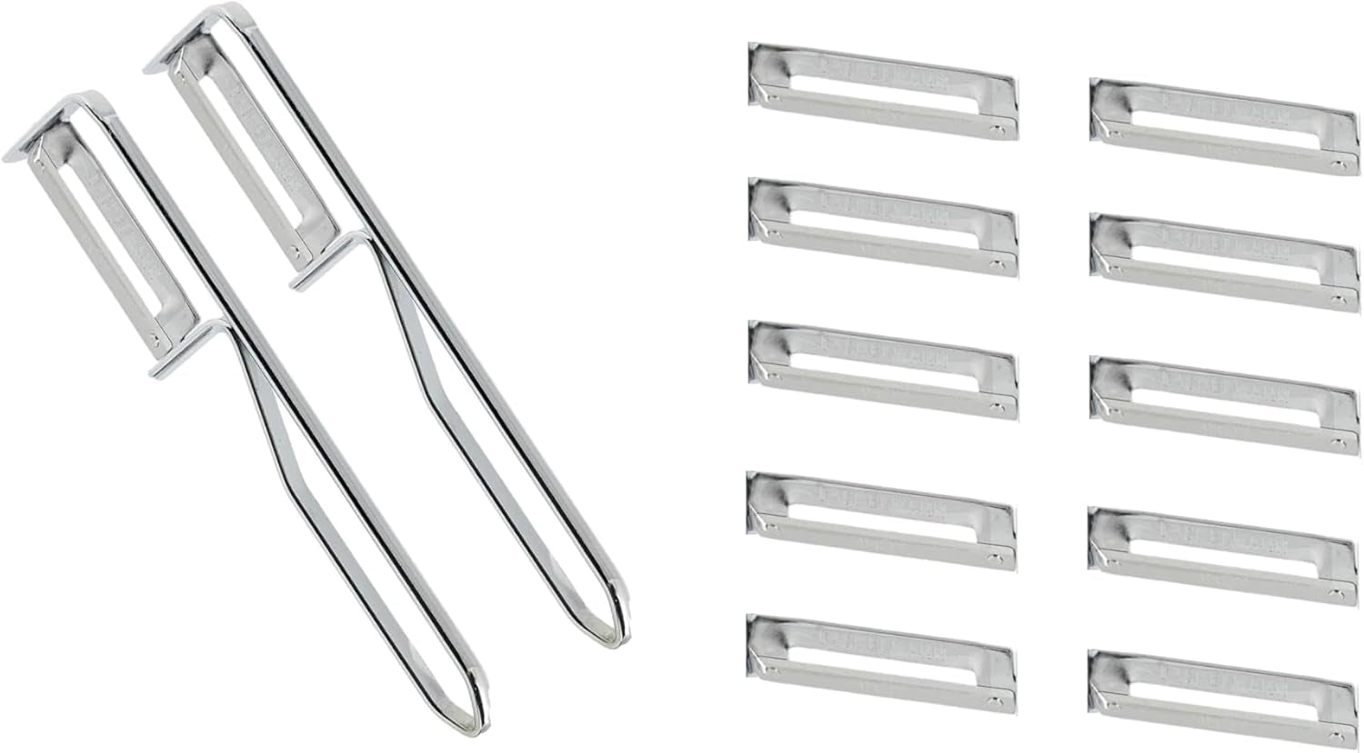 Pelador Fackelmann Universal, Pelador de Cuchillas de Acero Inoxidable Naty Shop Pelador Económico Set 2 Piezas (Incluye 10 Cuchillas de Repuesto)