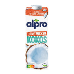 Alpro Kokosnussdrink ohne Zucker – Ohne Süßstoffe – Vegan und milchfrei – Von Natur aus lactosefrei und fettarm – Rico en calcio y vitaminas – 8 x 1 L