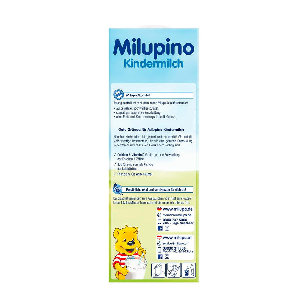 Milupa Milupino Leche de crecimiento lista para beber (6x1L), a partir de 1 año, para niños pequeños en fase de crecimiento
