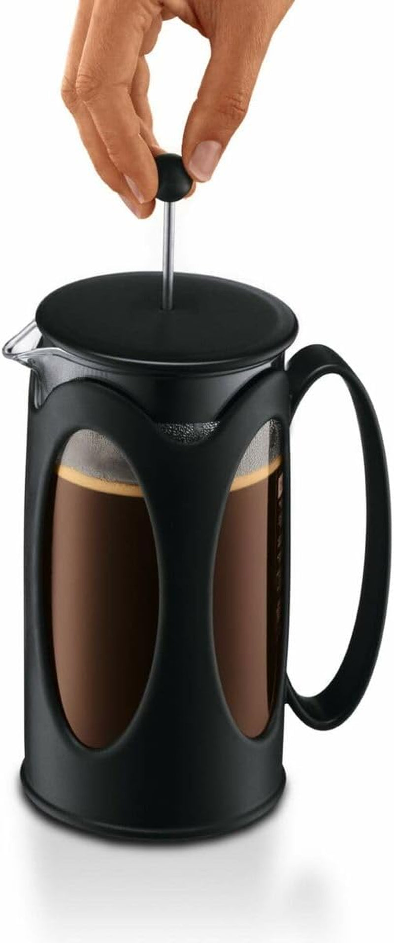 Cafetieră Bodum Kenya - 1L / 8 căni - Presă franceză manuală din sticlă borosilicată și oțel inoxidabil - Se poate spăla în mașina de spălat vase - Fabricată în Portugalia