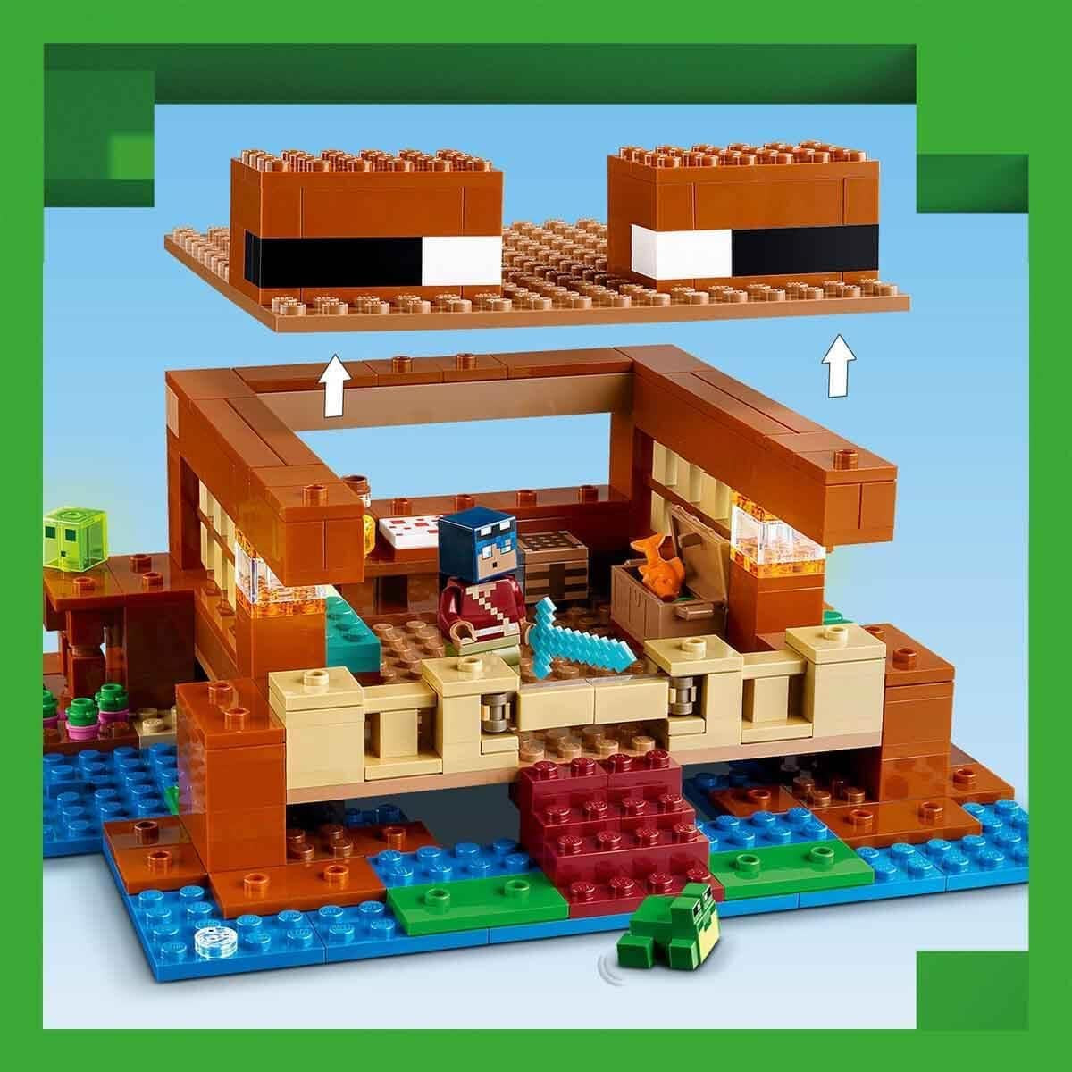 LEGO Minecraft La Casa de la Rana, casa de juguete con figuras que incluyen zombi, limo y hombre que se ahoga, además de accesorios como bote de juguete y banco de trabajo, regalo para niños y niñas a partir de 8 años 21256 Juegos de construcción Besuche den LEGO-Store