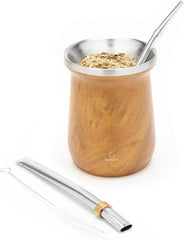 Set de ceai Yerba Mate balibetov (ceașcă Mate) din oțel inoxidabil cu bombilla (pai) pentru mate, Set Yerba Mate ușor de curățat și foarte durabil (LEMN)