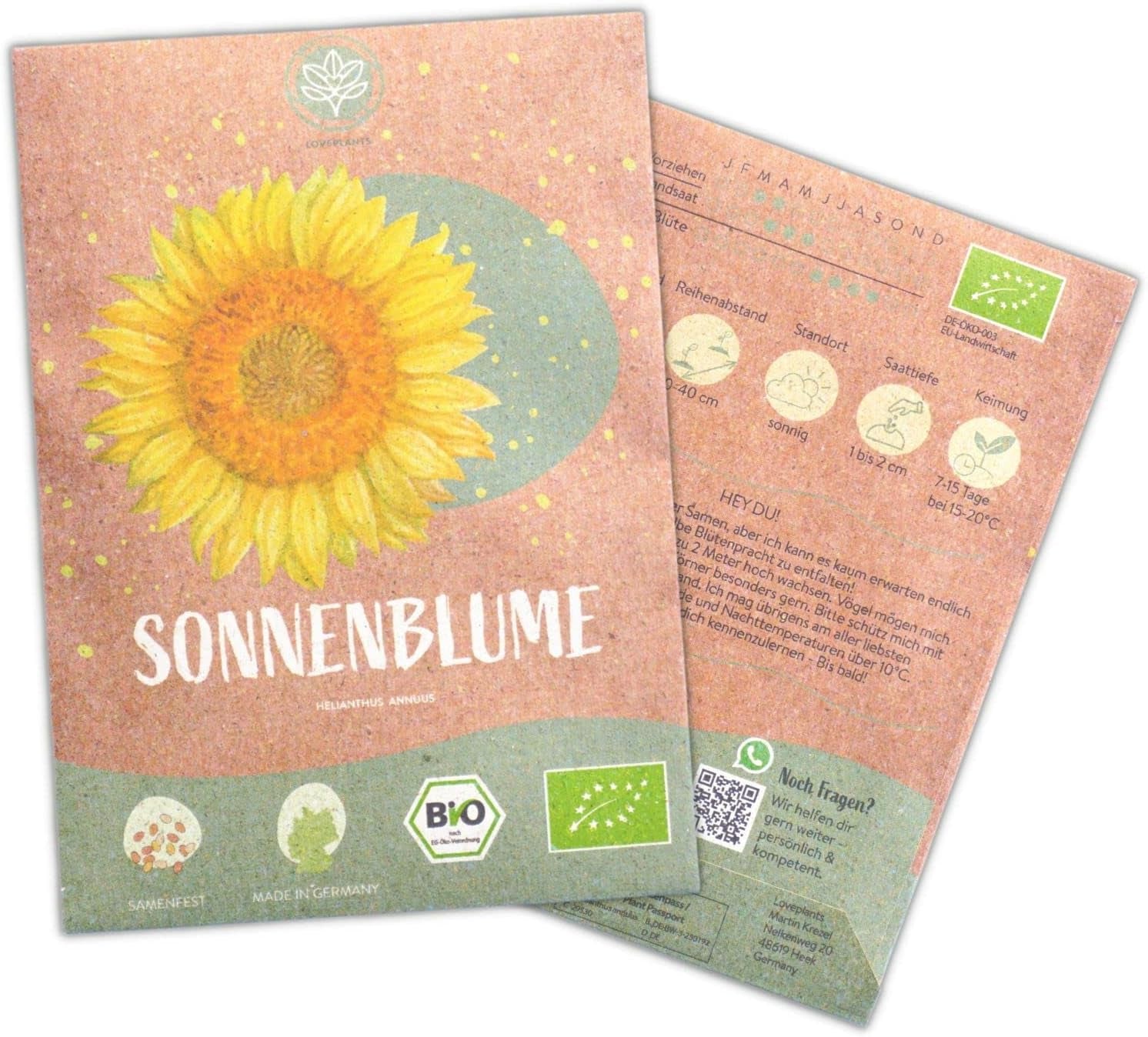 Pipas de girasol ecológicas, ramificadas, 20 pipas de girasol con alta tasa de germinación, pipas de girasol para jardín, balcón, parterre o regalo para invitados. Semillas de flores de polinización libre.