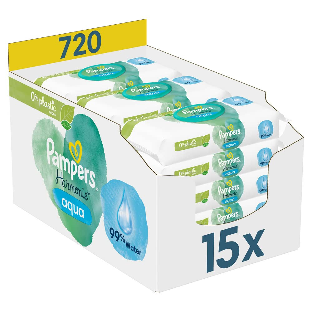 Opus Ocean of Discovery and Pampers Harmony Aqua Baby Caja de toallitas húmedas, 720 toallitas (15 x 48), protección suave para pieles delicadas con 99% de agua