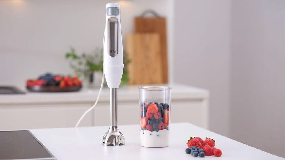 Braun Household Hogar Multiquick 7 Batidora de brazo, Spritzschutz-Technologie, Spülmaschinenfest, Bpa-Freier Kunststoffbecher, MQ7000, 1000 W, Weiß Kitchen Naty Shop