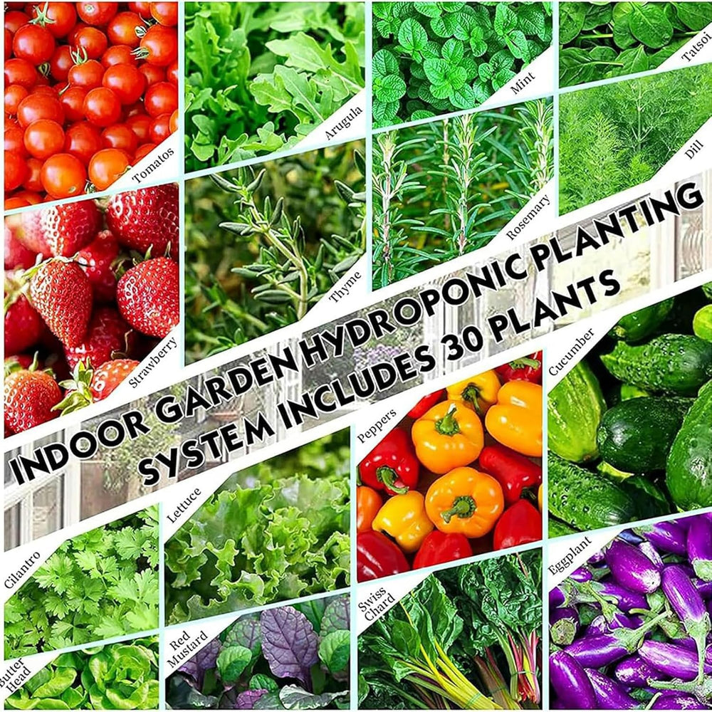 Torre hidropónica de 30 cápsulas, sistema de cultivo hidropónico, kit de cultivo aeropónico de hierbas, frutas y verduras con bomba de humidificación, adaptador, maceta de malla, temporizador de hierbas, frutas y verduras