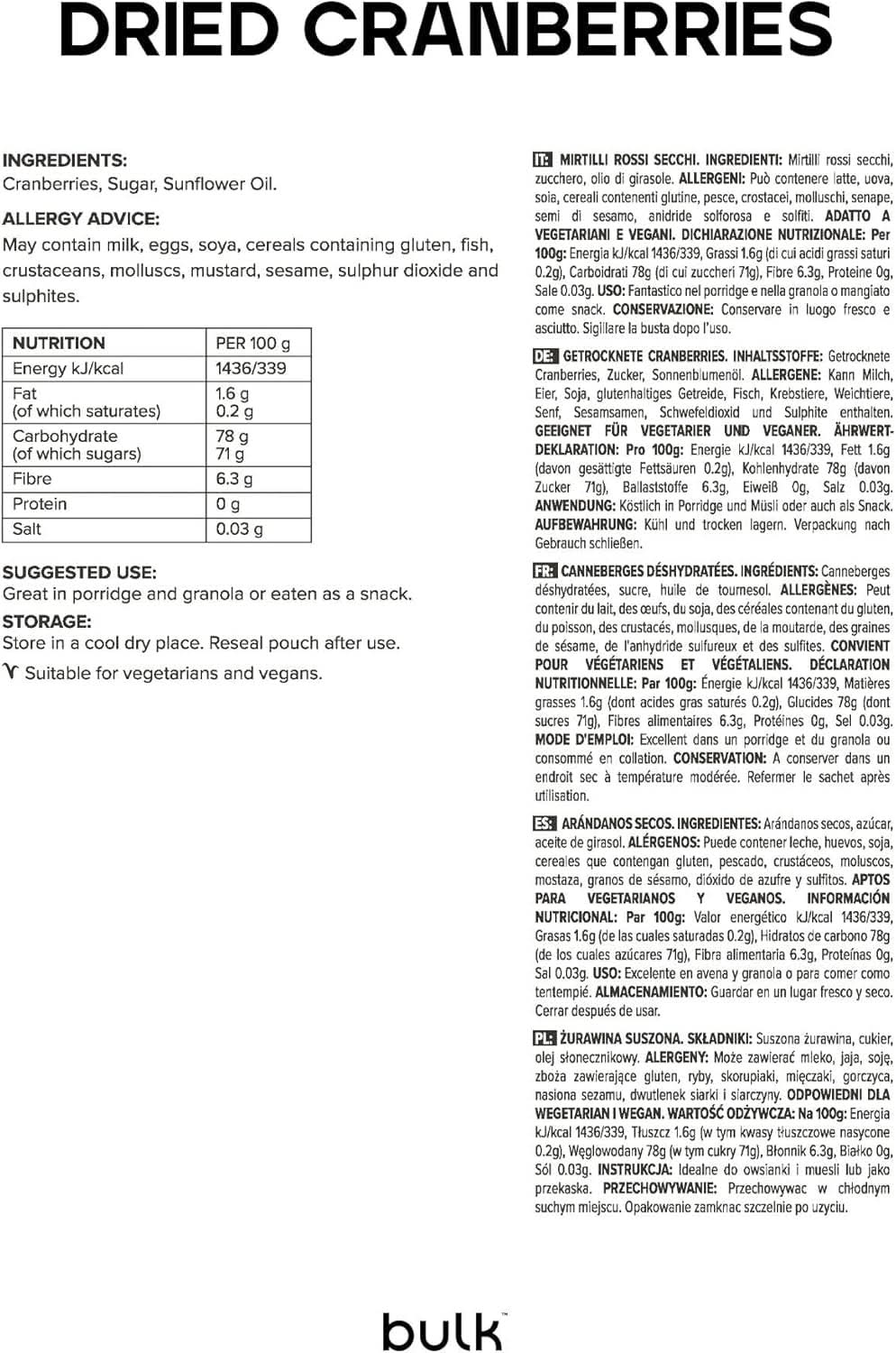 Arándanos secos a granel, 500 gramos Naty Shop productos deshidratados