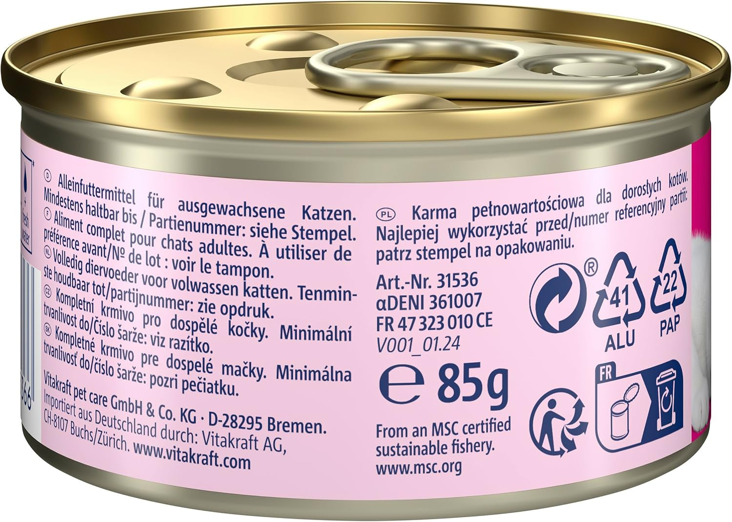 Vitakraft Poésie Mousse, hrană umedă pentru pisici, spumă aerisită, cu somon, fără zahăr adăugat sau cereale (12 x 85g)