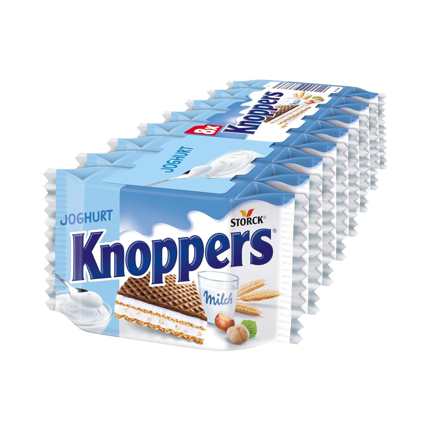 Knoppers blancos y negros – 8 x 25 g – Lonchas de barquillo rellenas de barquillos de cacao oscuro, trozos de galleta negra, leche y crema de turrón
