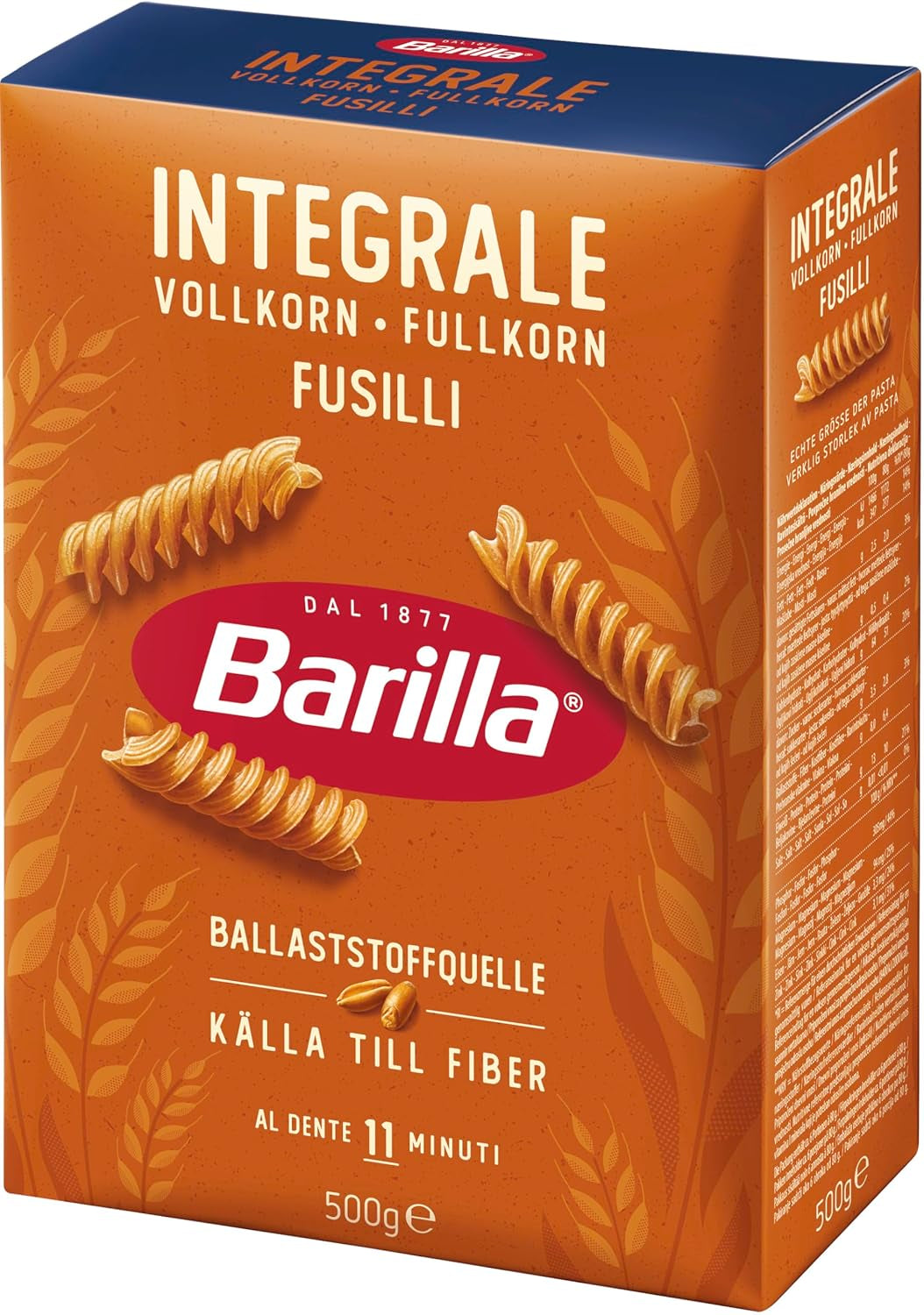 Barilla Pasta Integrale Fusilli – Pasta de sémola con fibras naturales, 500 g
