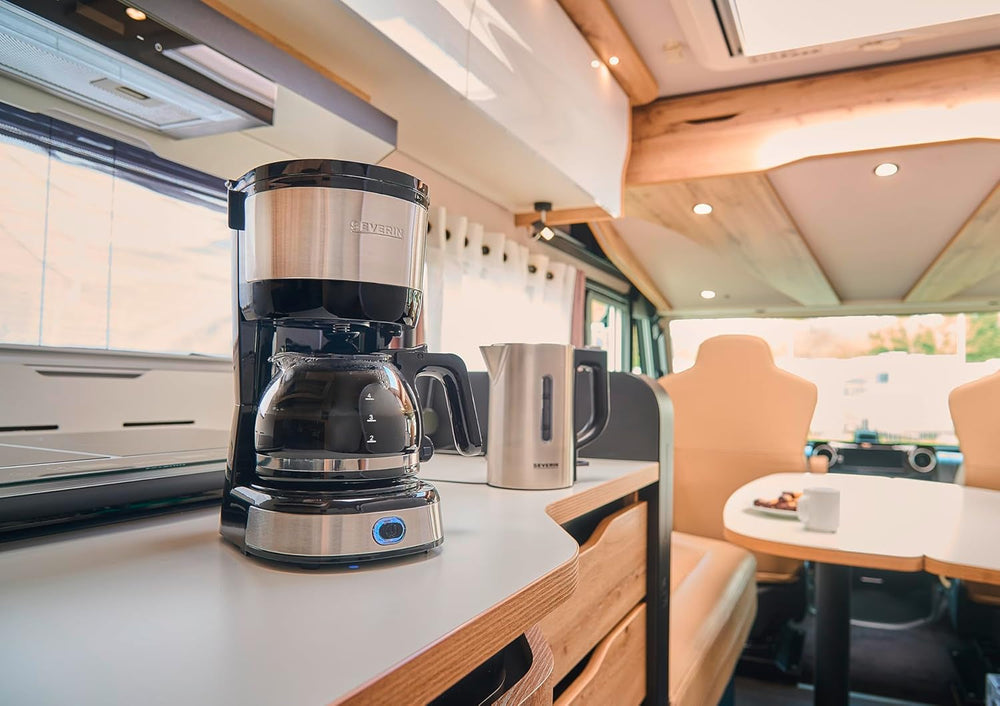 Espressor compact SEVERIN, cafea aromată cu aparatul de cafea pentru până la 4 cești, espressor cu filtru și filtru oscilant permanent, oțel inoxidabil/negru, KA 4808