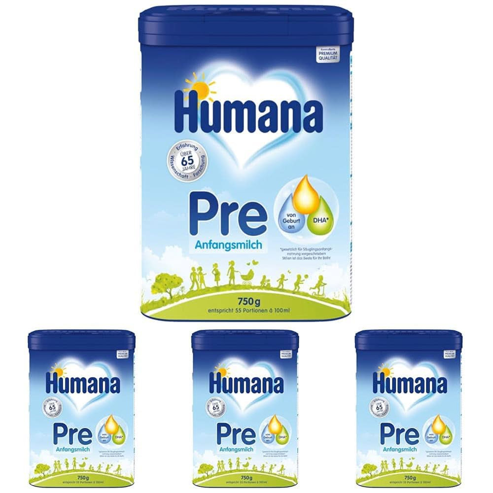 Leche Humana Inicial PRE, desde el nacimiento, leche en polvo para lactantes, sólo con DHA y lactosa, 750 g Naty Shop 4 x 750 gramos Leche en polvo