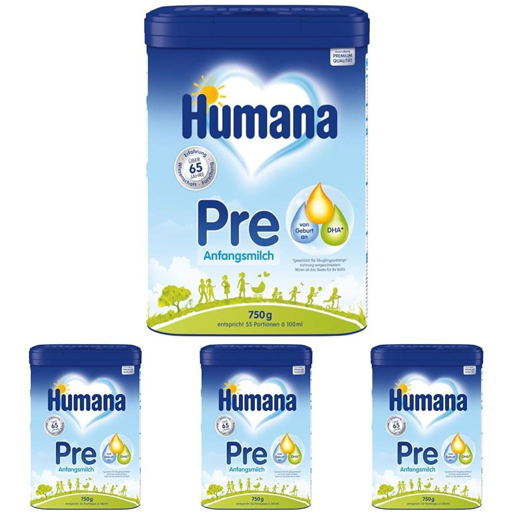 Leche Humana Inicial PRE, desde el nacimiento, leche en polvo para lactantes, sólo con DHA y lactosa, 750 g Naty Shop 4 x 750 gramos Leche en polvo