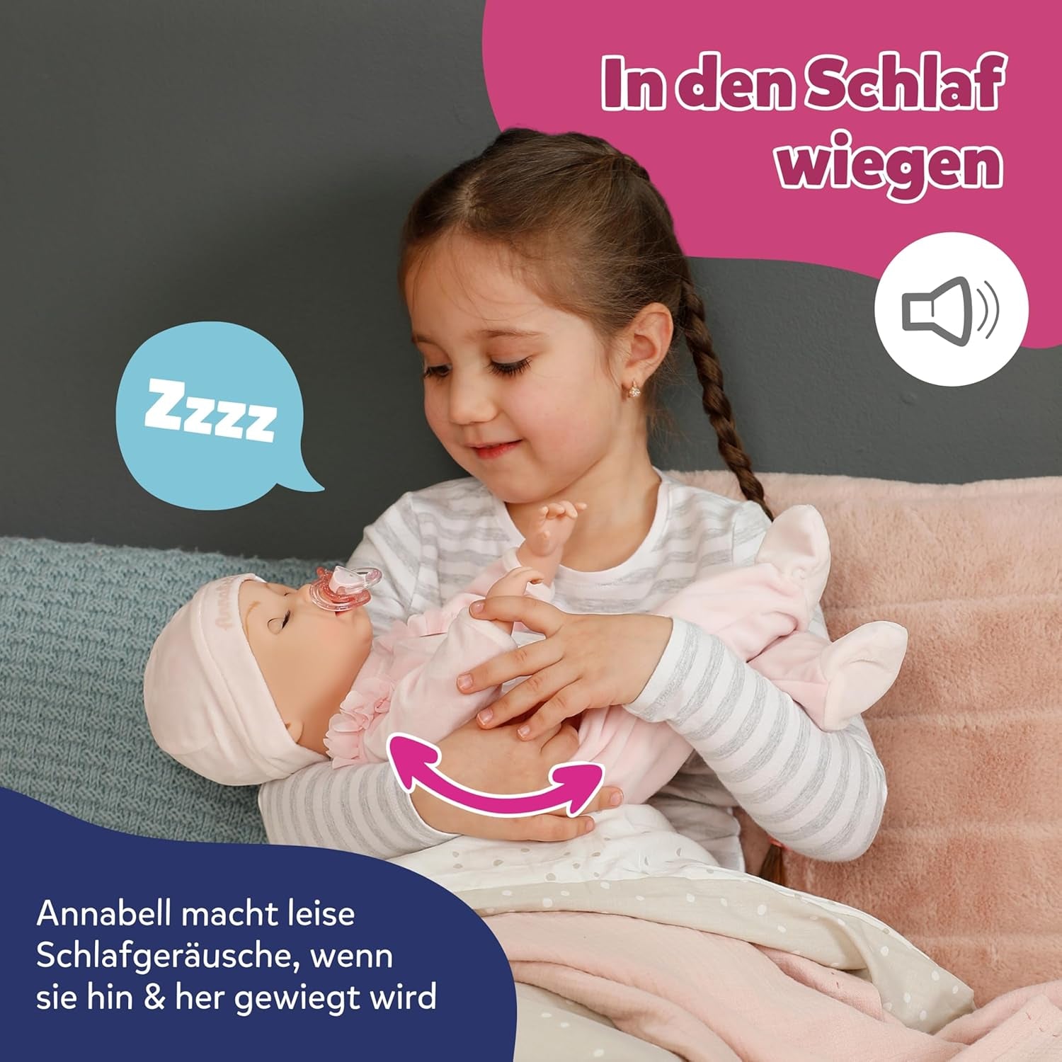 BABY Born Annabell 43 cm - Păpușă moale cu 7 funcții electronice și sunet - Potrivită pentru copii cu vârsta de la 3 ani în sus - Păpușa include accesorii - Necesită baterii