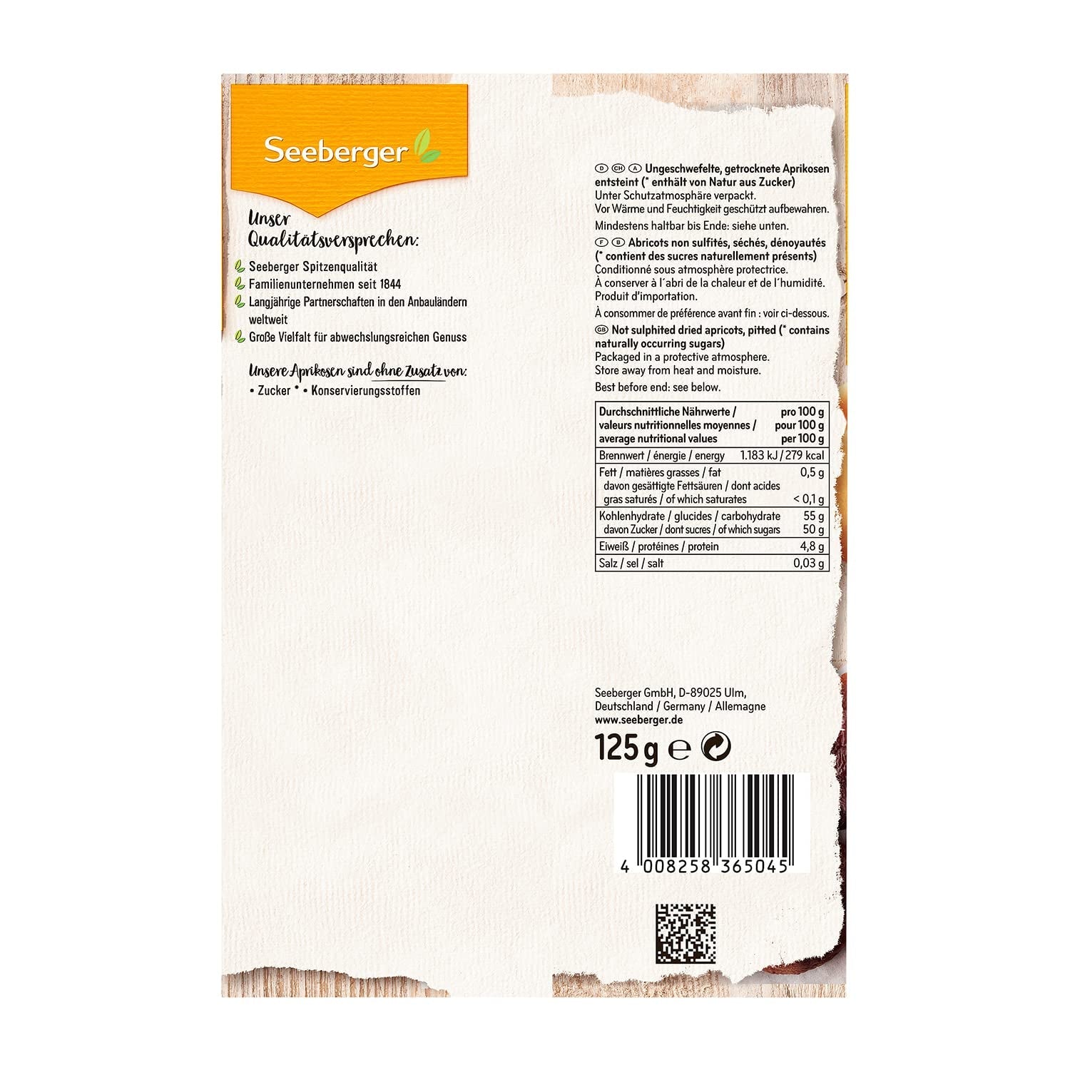 Caise Seeberger nesulfurate: Caise uscate netratate, cu o aromă dulce, fructată - fără zahăr adăugat - fără sâmburi, vegane (1 x 125 g) Produse deshidratate Naty Shop