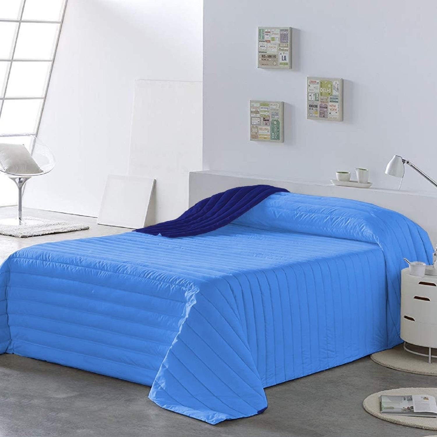 PETTI Artigiani Italiani - Edredón para cama individual, edredón de doble cara, edredón de primavera, azul medianoche, blanco, 100% Made in Italy Edredones y edredones Naty Shop Azul Medidas cama 140 (240X260 Cm)