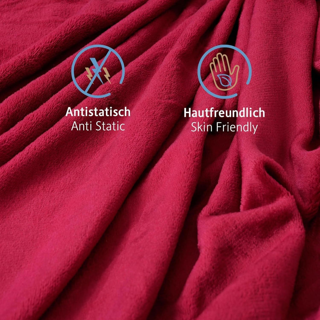 Komfortec pătură confortabilă 150X200 Cm, pătură pufoasă din fleece certificată Oeko-Tex, pătură caldă sherpa pentru canapea, pătură groasă pentru canapea, burgundy Paturi si Cuverturi Besuche den Komfortec-Store