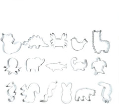 ScrapCooking - Set de 16 forme de biscuiți cu animale - Forme de biscuiți - 16 piese - Lamă, Vulpe, Veveriță, Elefant, Broască țestoasă, Urs, Dinozaur - Forme de copt din oțel inoxidabil - 2028