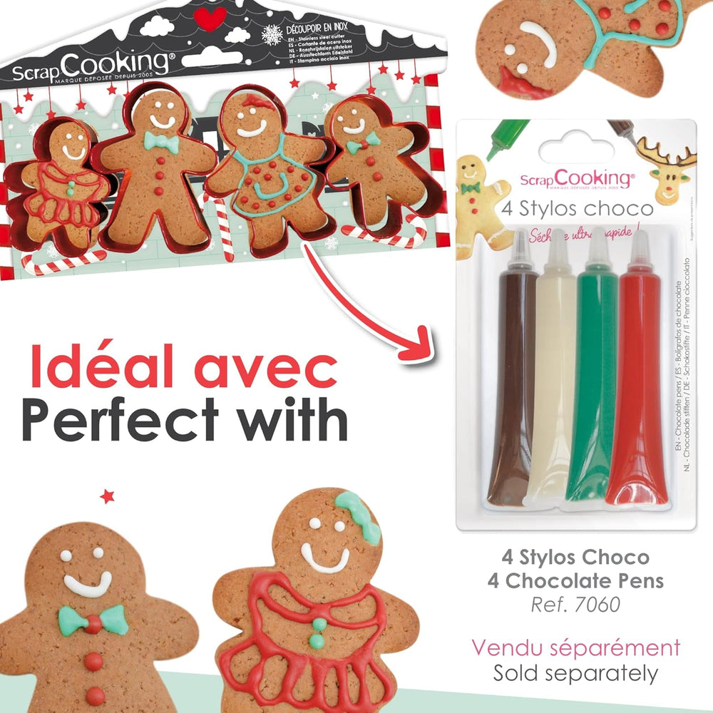 ScrapCooking - 4 Forme de Biscuiți Omuleț de Turtă Dulce - Forme de Biscuiți de Crăciun din Oțel Inoxidabil - Forme de Biscuiți Omuleț de Turtă Dulce - Accesorii de Coacere Design Tort - 2081