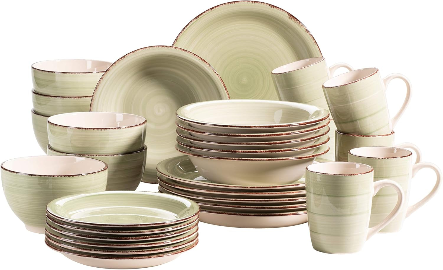 MÄSER 931612 Bel Tempo II 30-Teiliges Vintage Geschirr Set Für 6 Personen, Handbemaltes Keramik Kombiservice in Blau, Steingut, Rauchblau Juegos de vajilla Naty Shop Grün