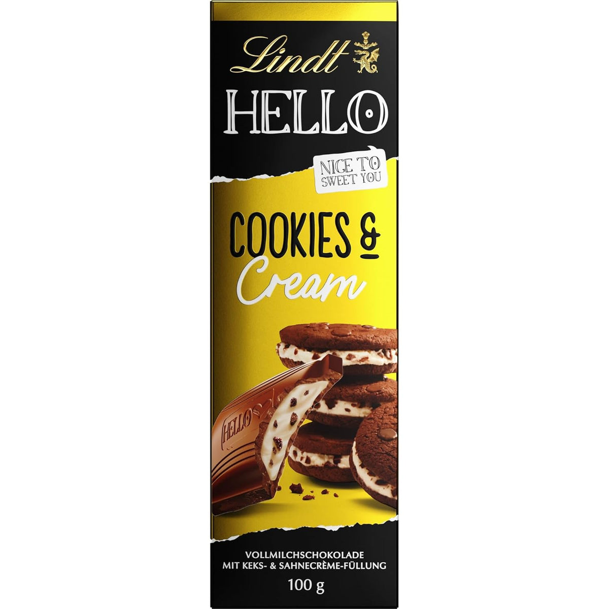 Lindt Hello Galletas y chocolate con crema | Barra 100g | Chocolate con Leche con Relleno de Galletas y Crema | Barra de chocolate | regalo de chocolate