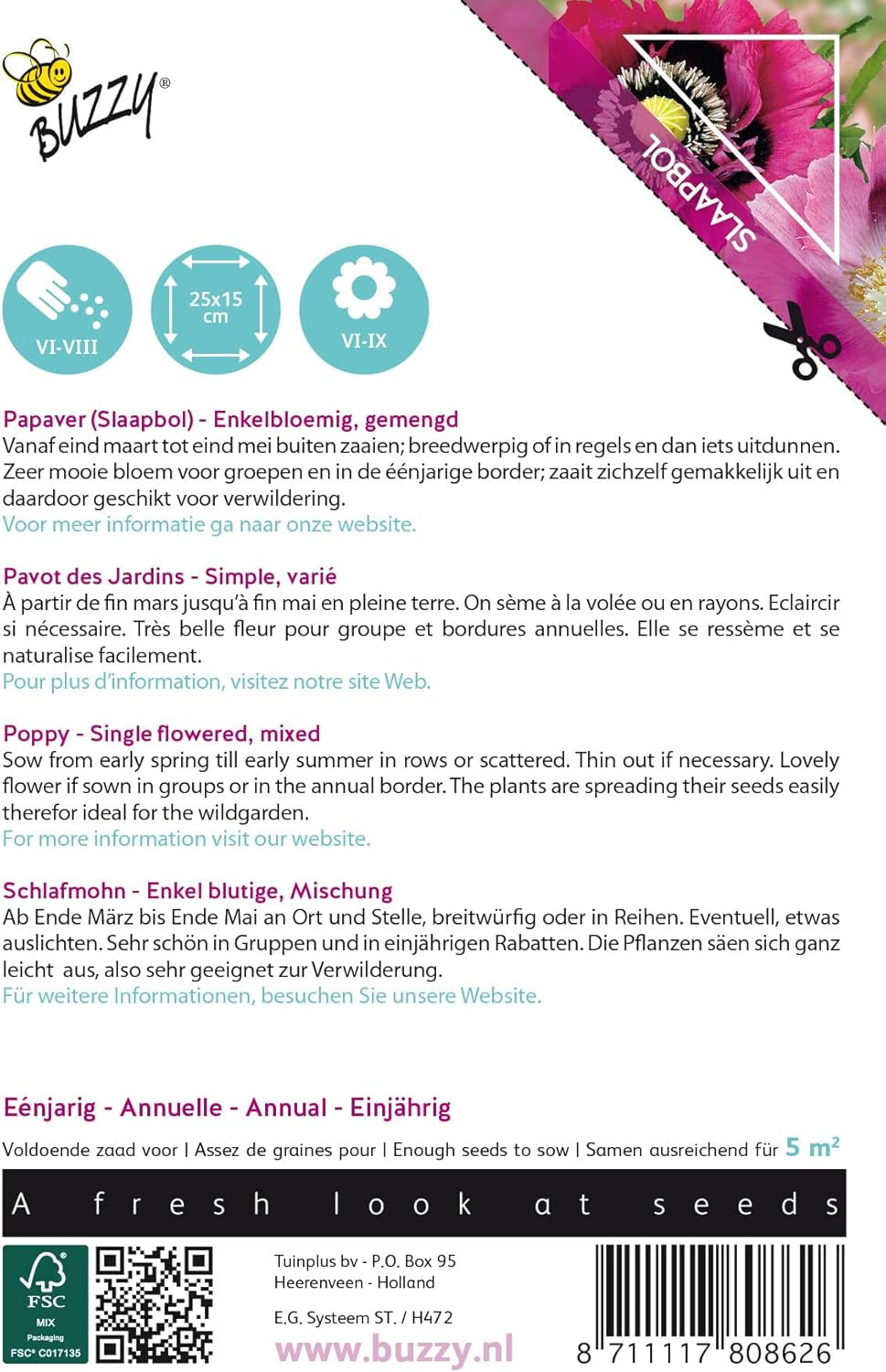 Flores de amapola Buzzy Mezcla de amapolas Somniferum