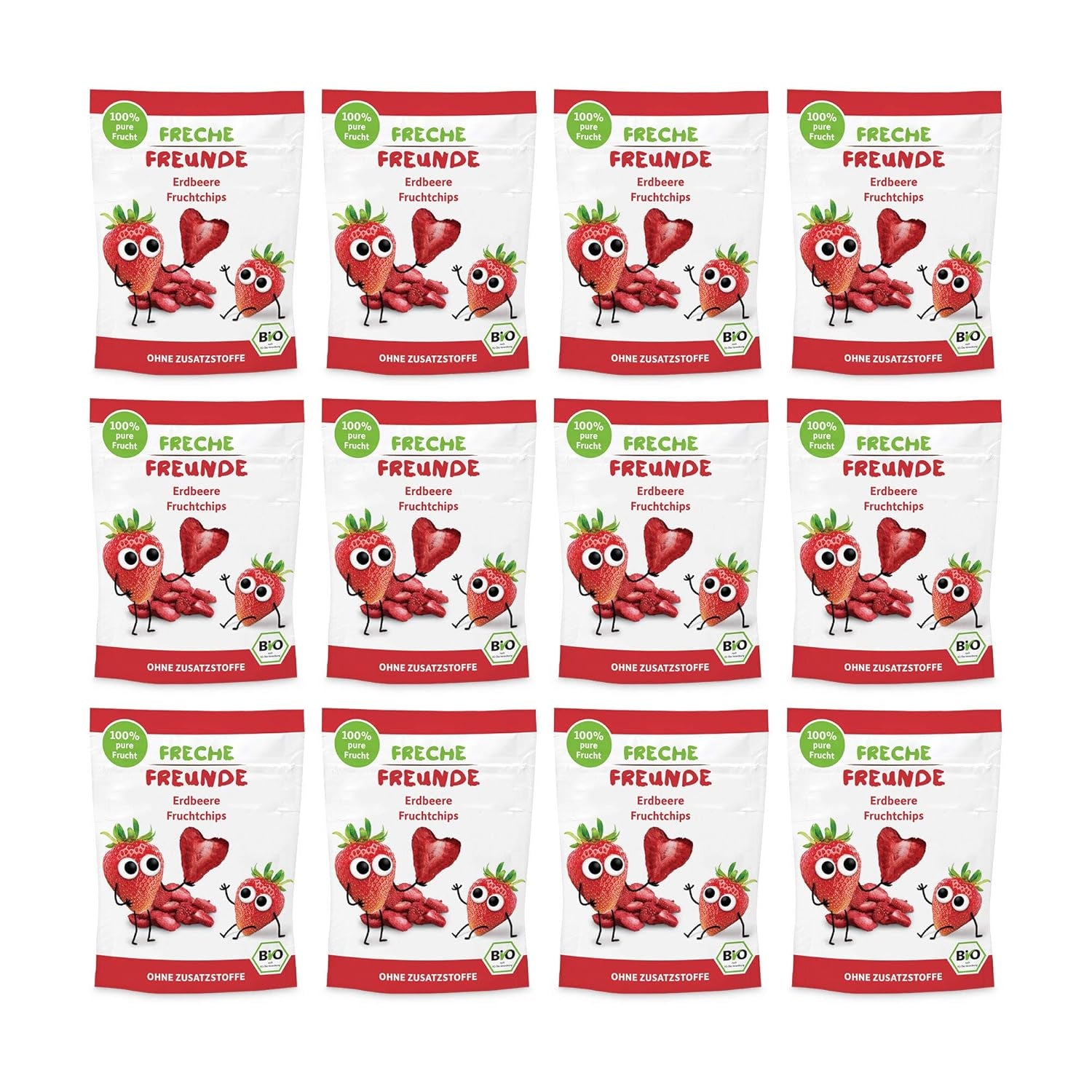 Chips de Frutas Bio "100% Fresa" Chips de Frutas Fresa Liofilizados (12 x 12g) y Nuevas Flips Crujientes de Maíz y Zanahoria Bio, Snack Bio, A partir de 1 año, (9 x 30g) 270g