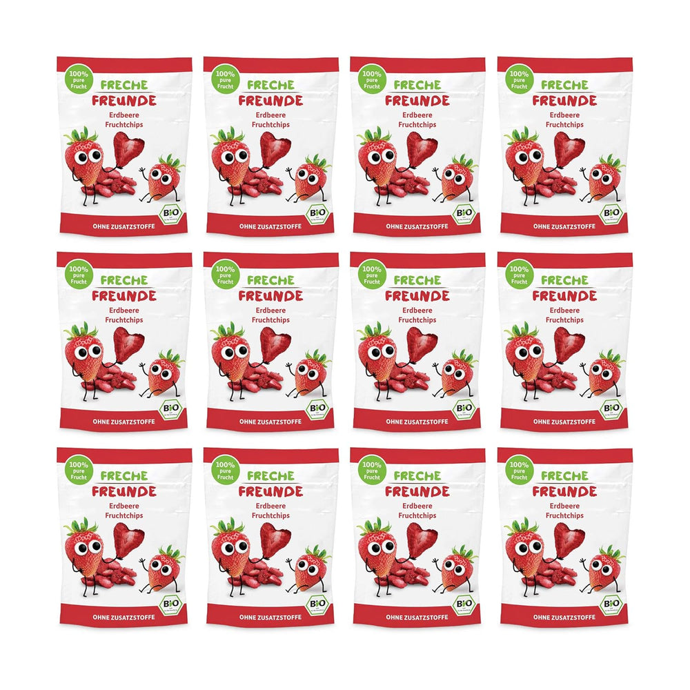 Chips de Frutas Bio "100% Fresa" Chips de Frutas Fresa Liofilizados (12 x 12g) y Nuevas Flips Crujientes de Maíz y Zanahoria Bio, Snack Bio, A partir de 1 año, (9 x 30g) 270g