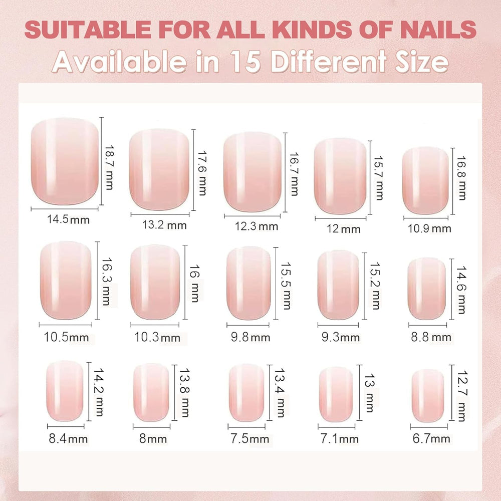 Set 240 de bucăți de unghii pătrate cu gradient, unghii artificiale alb nud cu gradient pentru lipire cu stilou cu ulei, unghii false naturale medii ombre pentru femei DIY (Nude Square)