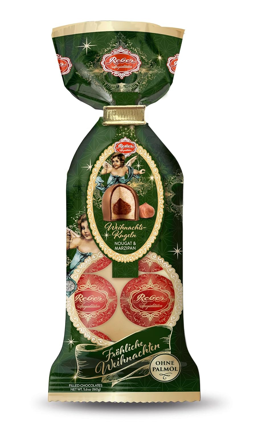 Reber Bolitas Mozart con chocolate negro, pack de 6 con mazapán y turrón, vegano - 1 x 120 g