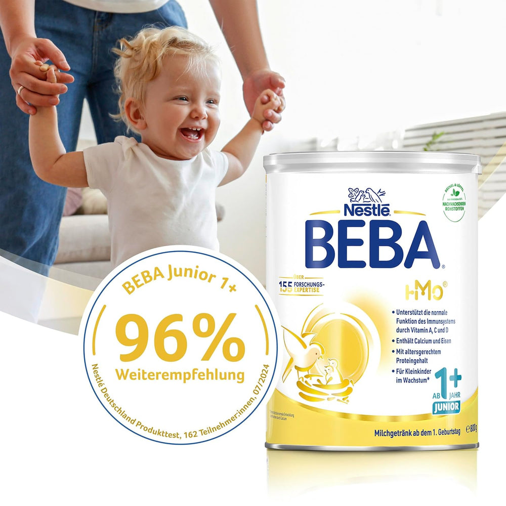 BEBA Junior 1+ bebida láctea a partir de 1 año, Con HMO, Contenido de proteínas apropiado para la edad, Solo lactosa, Sin aceite de palma, Sin aceite de pescado, Comida para niños pequeños, Leche en polvo para bebés, Paquete de 6 (6 x 800 g)