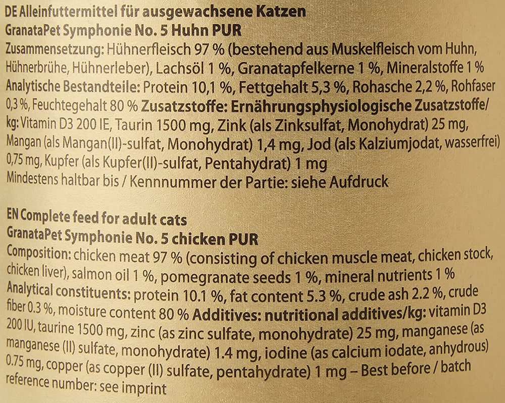 GranataPet Symphony No. 5 Pui Pur, hrană pentru pisici fără cereale și zahăr, file în jeleu natural, hrană umedă delicată pentru pisici, 6 x 200g