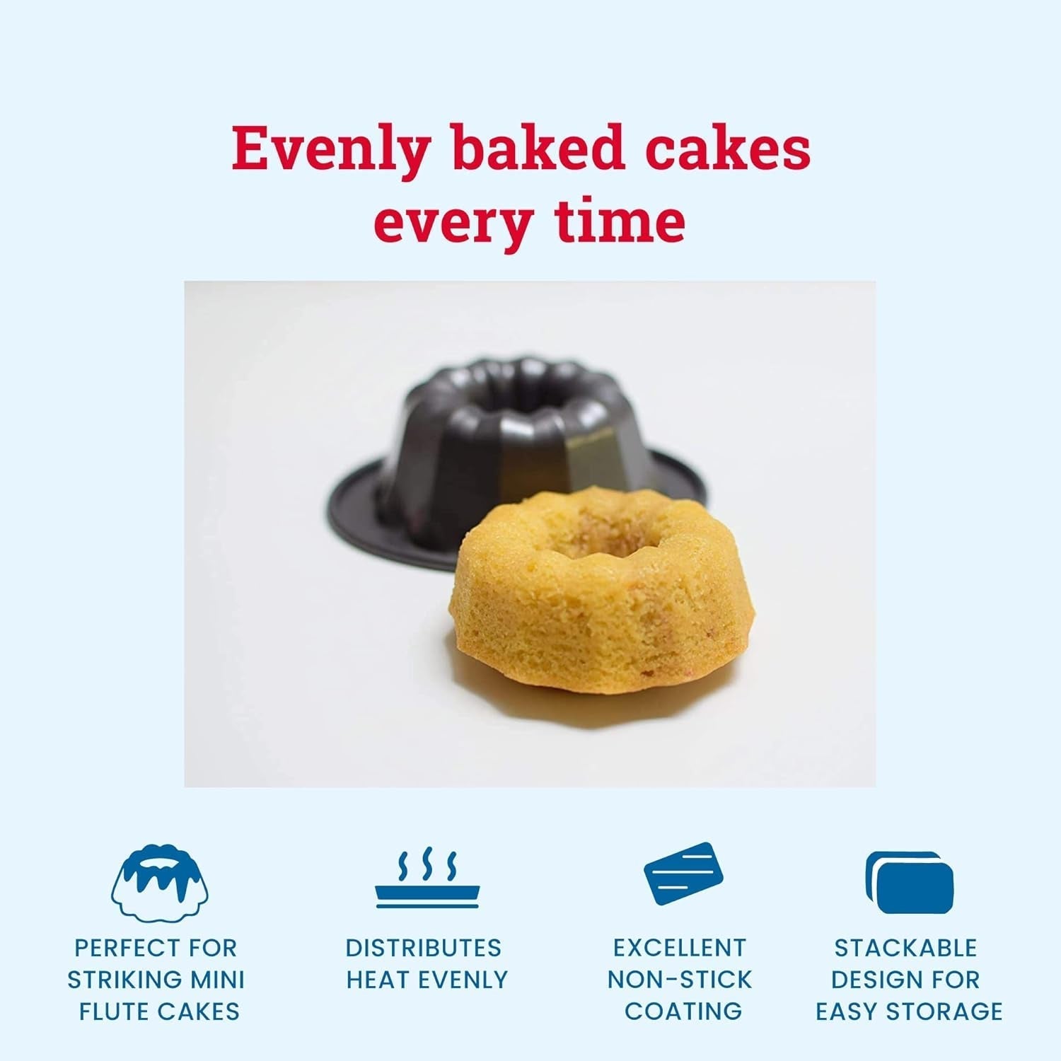 Tala Mini-Kuchenformen, Dekorativ, Antihaftend, Gugelhupf-Form, Gleichmäßige Hitzeverteilung, Gerillte Form, Karbonstahl, Breite, Flache Griffe, Spülmaschinen Und Gefrierschrankfest, 2 Stück Moldes y bandejas para hornear Naty Shop